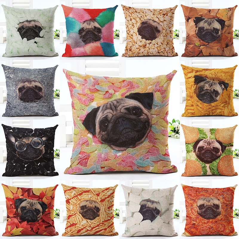 ߰ſ ֽ Ȩ ĵ ۱   Ŀ ũ  Ƽ Ȩ  μ   ̽   Almofada/Hot Newest Home Candy Pug Decor Cushion Cover Creative Home  Landscape Printed Th